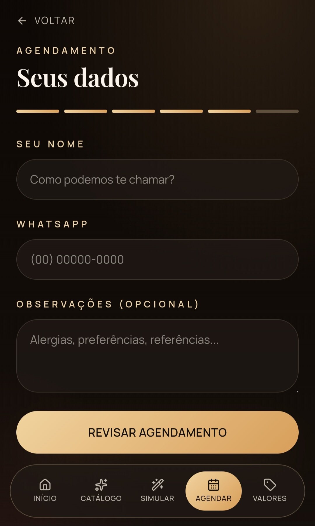 Formulário de dados da cliente