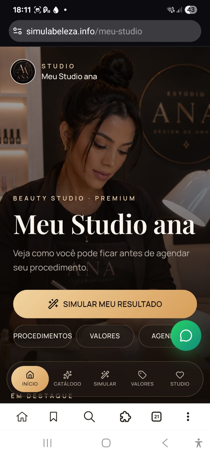 Mini aplicativo personalizado do estúdio