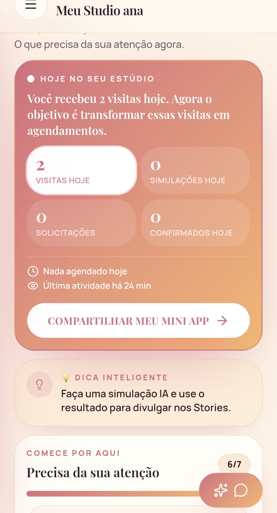 Resumo do dia no painel do estúdio